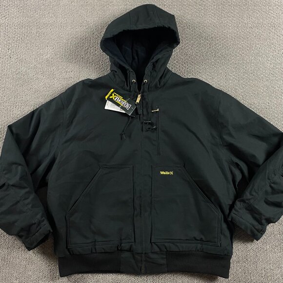 Walls Hooded Duck Canvas Jacket Men's XL Insulated Black Enduro Flex Chore Work - Picture 1 of 11